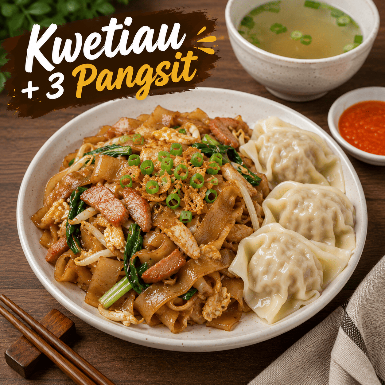 Kwetiau + 3 Pangsit